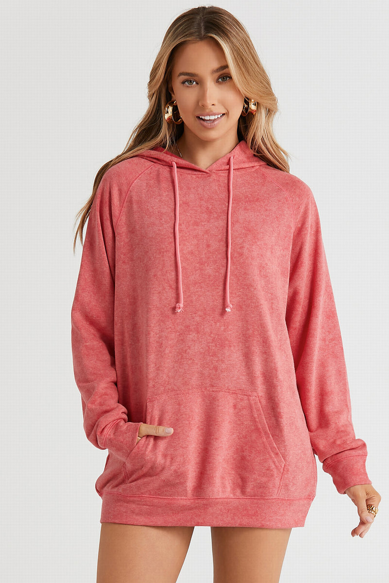 Long Sleeve Front Pocket Hoodie Coral