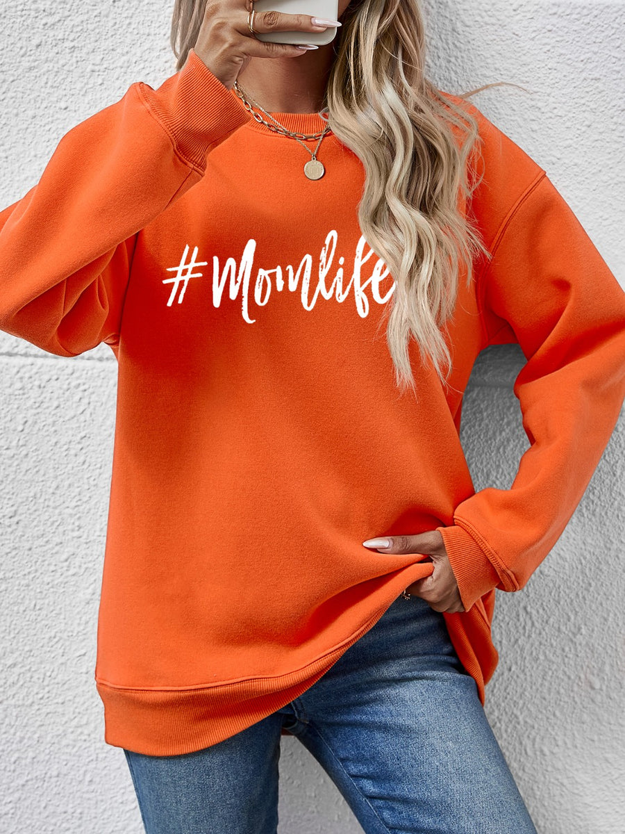 Letter Graphic Round Neck Sweatshirt Pumpkin