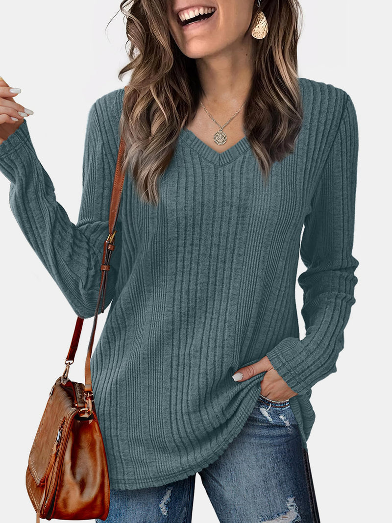 V-Neck Long Sleeve T-Shirt French Blue