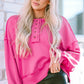 Exposed Seam Half Button Long Sleeve Sweatshirt