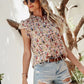 Floral Notched Cap Sleeve Blouse