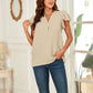 Swiss Dot Notched Cap Sleeve Blouse