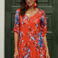 Printed Buttoned V-Neck Half Sleeve Dress