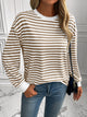 Ivy Lane Striped Round Neck Long Sleeve Sweatshirt Mocha