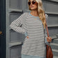 Pocketed Striped Round Neck Long Sleeve T-Shirt