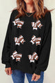 Bow Round Neck Long Sleeve Sweatshirt Black