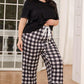 V-Neck Tee and Plaid Cropped Pants Lounge Set