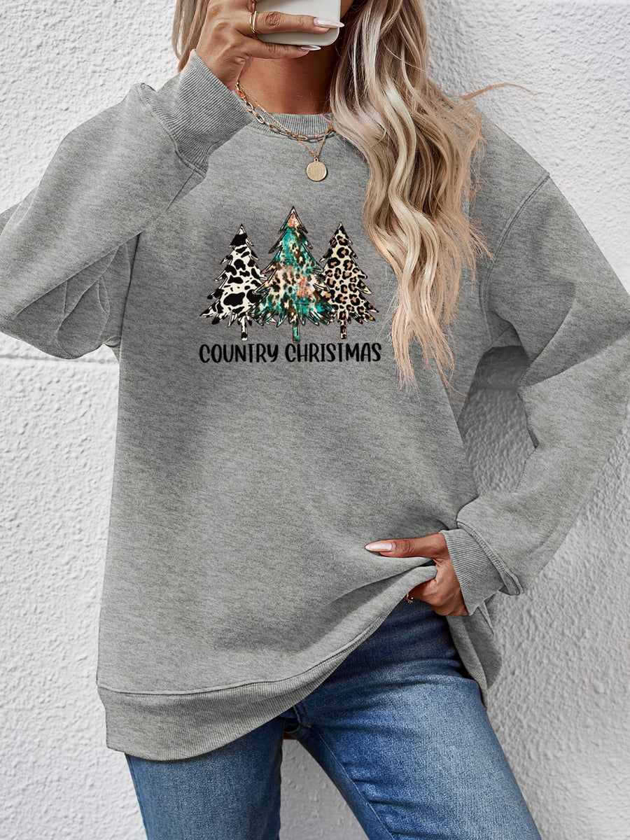 Graphic Round Neck Dropped Shoulder Sweatshirt Charcoal