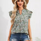 Ruffled Floral Notched Cap Sleeve Blouse