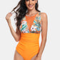 Cutout Printed Round Neck One-Piece Swimwear