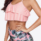 Halter Neck Tie Back Crop Swim Top and Botanical Print Swim Bottoms Set