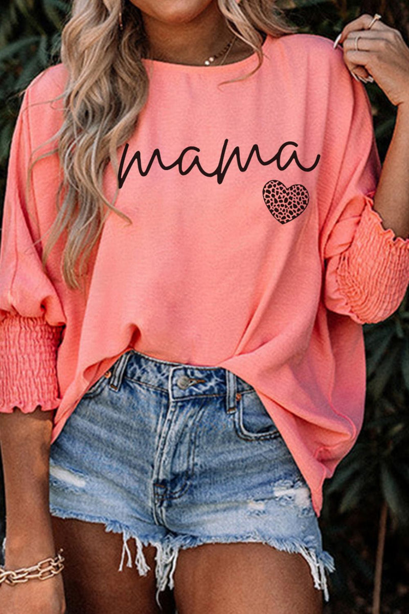 MAMA Round Neck Lantern Sleeve Blouse