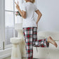 V-Neck Tee and Plaid Pants Lounge Set