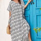 Slit Printed V-Neck Half Sleeve Cover Up