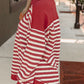 Stripe Johnny Collar Drop Shoulder Sweatshirt