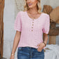 Eyelet Round Neck Short Sleeve Blouse