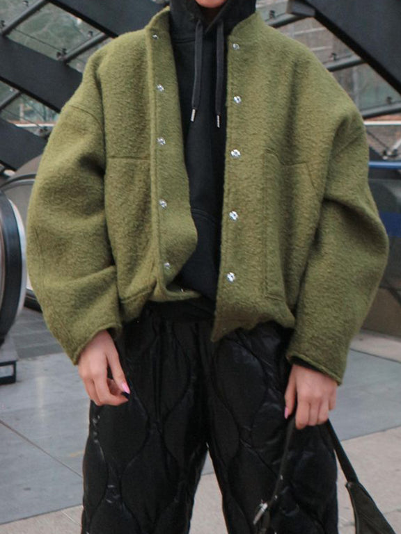 Full Size Snap Down Drop Shoulder Jacket Moss