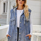 Drawstring Hooded Sleeveless Denim Top with Pockets