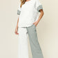 Double Take Full Size Texture Contrast T-Shirt and Wide Leg Pants Set