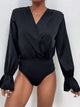 Perfee Surplice Neck Flounce Sleeve Bodysuit Black