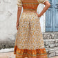 Bohemian Square Neck Puff Sleeve Dress