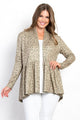Be Stage Full Size Peplum Leopard Open Front Long Sleeve Cardigan Sage