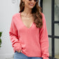 V-Neck Drop Shoulder Long Sleeve Knit Top