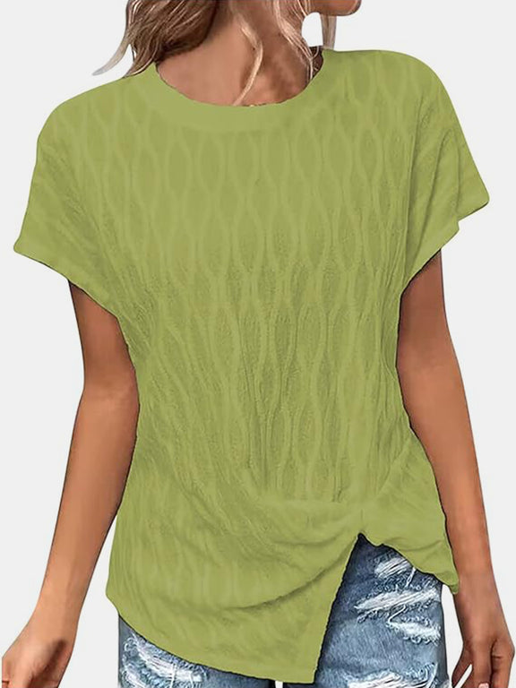 Full Size Round Neck Short Sleeve T-Shirt Yellow-Green
