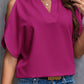 Notched Cold Shoulder Blouse