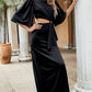 Cutout Split Puff Sleeve Maxi Dress