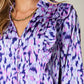 Double Take Full Size Printed Ruffle Trim Balloon Sleeve Shirt