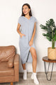 Short Sleeve Front Slit Hooded Dress Light Gray
