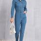 Snap Down Denim Jumpsuit with Pockets