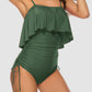 Drawstring Layered Spaghetti Strap One-Piece Swimwear