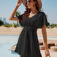 Smocked V-Neck Short Sleeve Dress