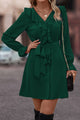 Ruffled Flounce Sleeve V-Neck Belted Dress Green