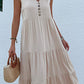 Decorative Button Sleeveless Tiered Dress