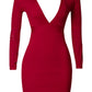 Ribbed Deep V Long Sleeve Mini Bandage Dress