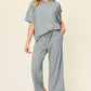 Double Take Full Size Texture Round Neck Short Sleeve T-Shirt and Wide Leg Pants