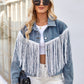 Tassel Button Up Dropped Shoulder Denim Jacket