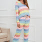 Striped Round Neck Long Sleeve Top and Drawstring Pants Lounge Set