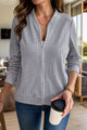 Baseball Collar Zip Up Long Sleeve Jacket Gray