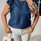 Honey Plus Size Round Neck Flounce Sleeve Frill Trim Blouse