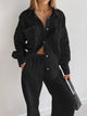 Texture Button Up Long Sleeve Shirt and Pants Set Black