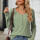 Striped Half Button Long Sleeve T-Shirt