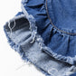 Ruffled Raw Hem Half Sleeve Denim Top