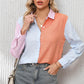 Color Block Button Up Long Sleeve Shirt