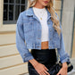 Pocketed Button Up Dropped Shoulder Denim Jacket