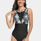 Cutout Printed Round Neck One-Piece Swimwear