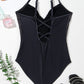 Embroidered V-Neck One-Piece Swimwear